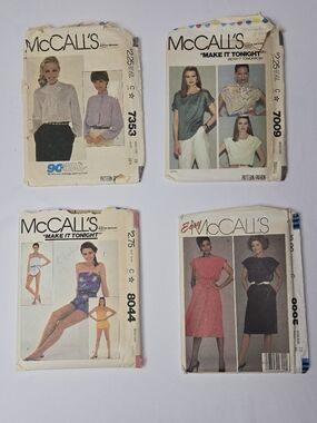 McCall's Vintage Women's Sewing Pattern Lot - Rompers, Dresses, Tops 1980's